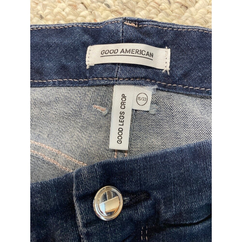15/33 Good American Good Legs Crop High-Rise With Pink Stitching Blue260 - Picture 8 of 11